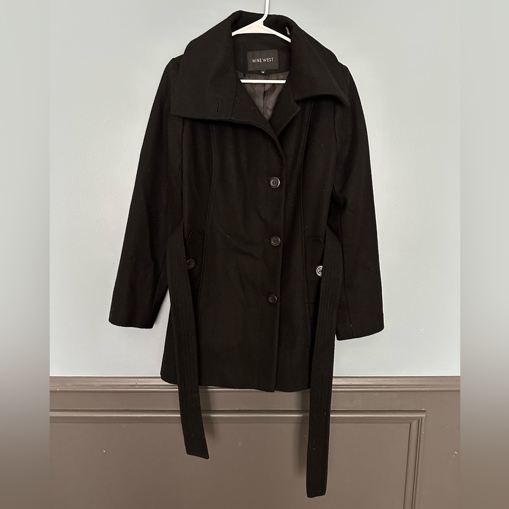 Nine West Black Pea Coat / Peacoat w. Belt